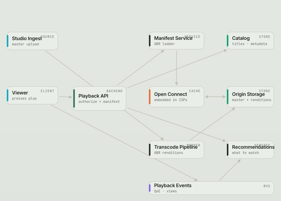 The Design Netflix interactive walkthrough — its full architecture diagram